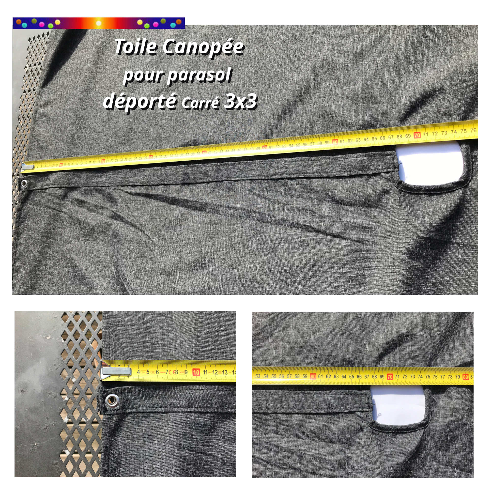 Scratch de la toile pour parasol déporté CARRE 3X3 Bisca 7 baleines+ mat de déport.